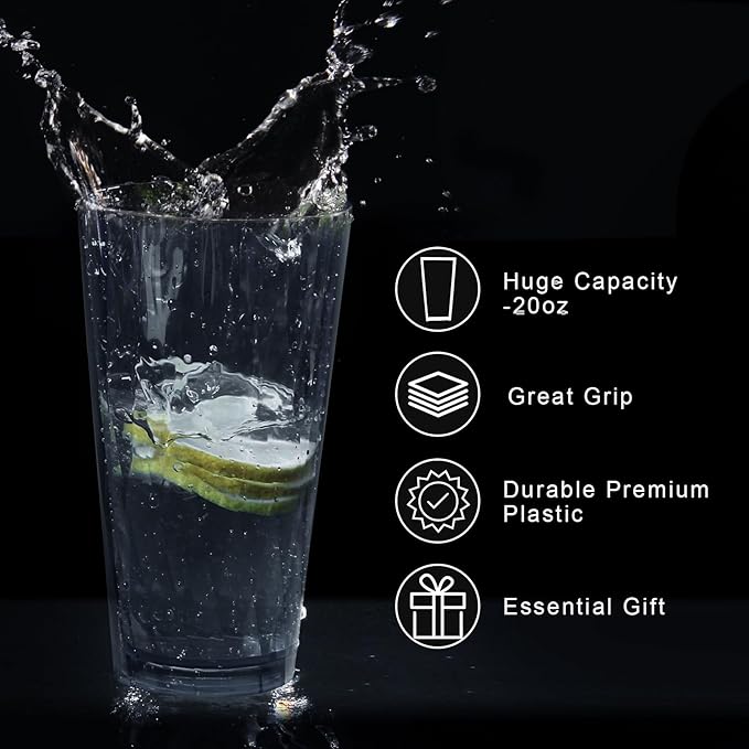 Unbreakable Plastic Drinking Glasses, Set of 6, Shatterproof Drinking Cups, Plastic glass cup,20 oz plastic Tumbler Cups,Dishwasher Safe (Grey)