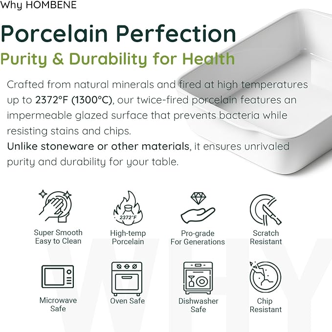 4.2 QT Deep Ceramic Baking Dish, White Casserole Dish, Lasagna Pan for Oven, Ceramic Baking Pan, Kitchen Decor, Microwave Oven Safe, Dinner, Wedding (10" x 13.9")