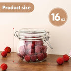 16oz - 6 Pack Round Glass Jars with Airtight Lid, Wide Mouth Mason Jars with Clamp Lids, Air Tight Glass Canisters, Food Storage Containers for Cereal, Pasta, Beans, Sugar, Coffee, Spice