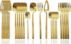 JASHII Silverware Set Satin Finish 24-Piece Stainless Steel Flatware Set Kitchen Utensil Set Service for 6 Tableware Cutlery Set Dishwasher Safe (Matte Gold)