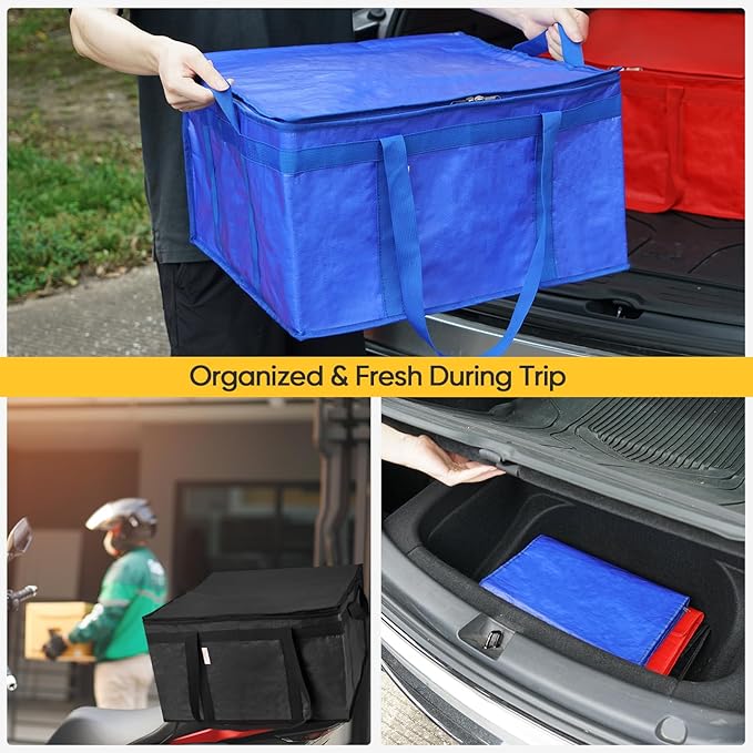 BALEINE 2Pk Insulated Reusable Grocery Bags, Collapsible Cooler Bag for Groceries, Heavy Duty Large Insulated Bag (19.5''x19.5''x11.5'', Midnight Blue)