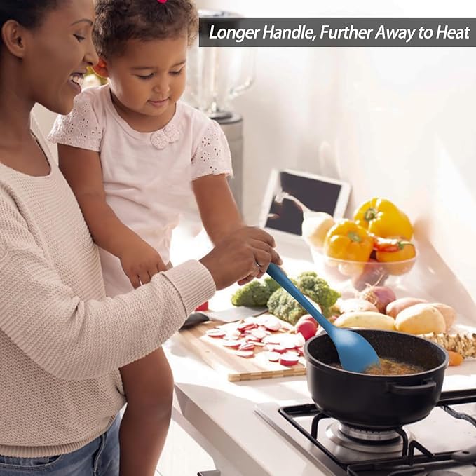 Silicone Spoons for Cooking - Extra Large Kitchen Spoons for Mixing, Serving, & Stirring - 600°F Heat-Resistant Non Stick Utensils Ladle & Skimmer- Dishwasher Safe, Starry Blue