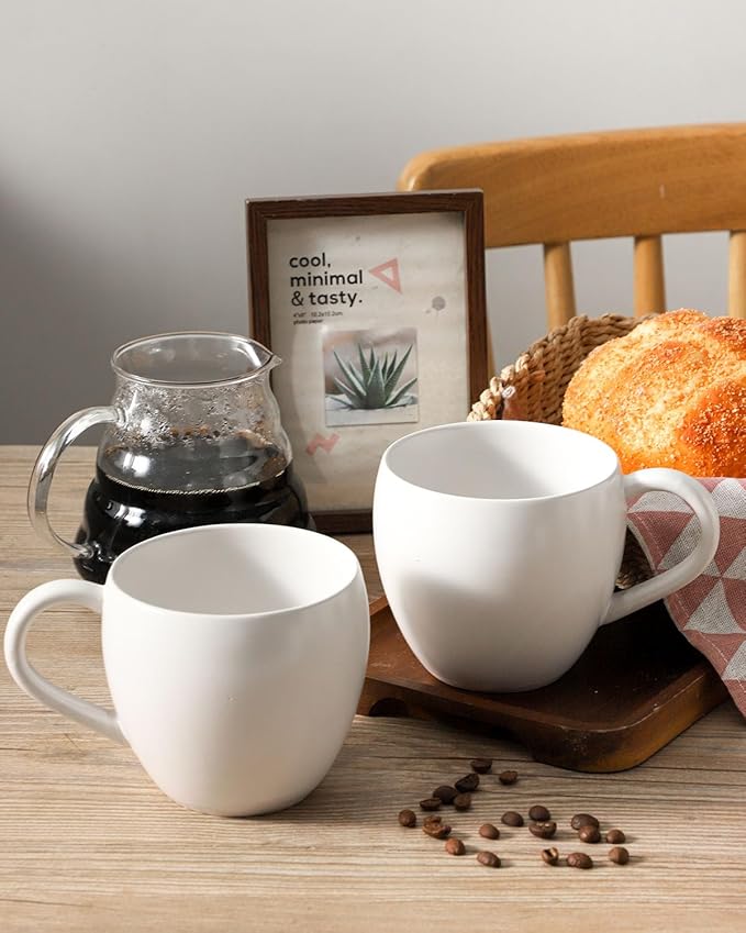 Coffee Mugs Set of 4, Stoneware 16 oz Coffee Cups for Latte, Tea, Milk, Cappuccino, Ceramic Tea Cups for Housewarming Wedding Gift, Microwave & Dishwasher Safe, Matte White