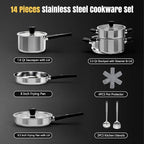 Meythway 𝐔𝐏𝐆𝐑𝐀𝐃𝐄 Stainless Steel Cookware Set Non Toxic, 14PCs Stainless Steel Pots and Pans Set with Stay-Cool Handles, Kitchen Induction Cookware with Steamer, Utensil Sets and Pot Protectors