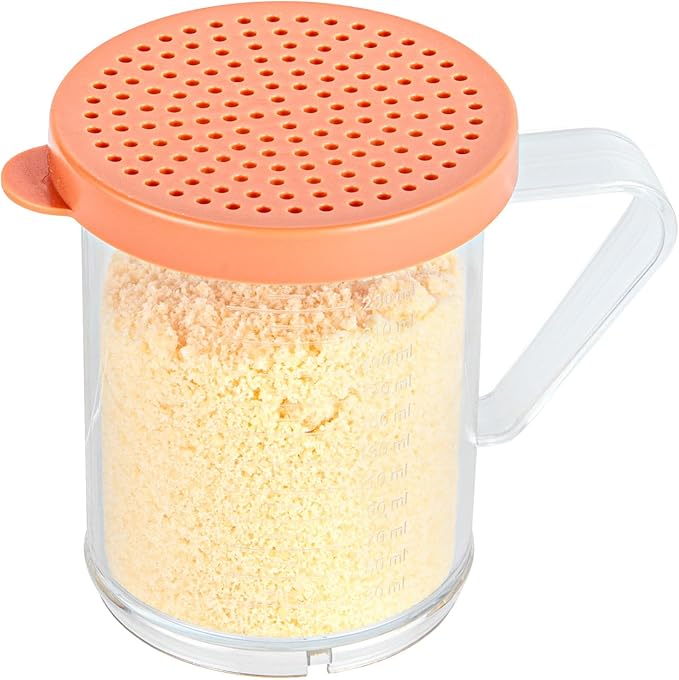 Restaurantware RW Base 10 Ounce Clear Plastic Dredge Spice Shaker 1 Reusable Dry Rub Shaker - Includes Rose Perforated Lid With Handle Clear Polycarbonate Spice Shaker For Any Seasoning