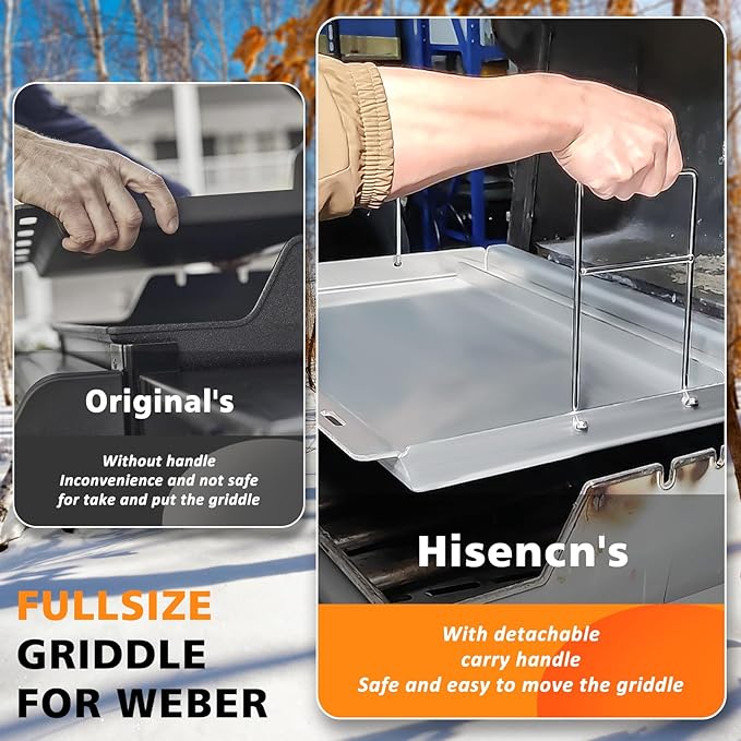 7637 Full-Size Griddle Insert for Weber Spirit I & II 200 Series Gas Grills, Flat Top Griddle for Spirit E210 E220 E215 S210 S220 Grill, Outdoor Indoor Griddle with Removable Handles