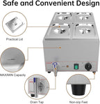 Valgus Commercial Stainless Steel 4 Sections Bain Marie Food Warmer 16 Qt Buffet Server with Lid and Tap for Home, Catering, Restaurants