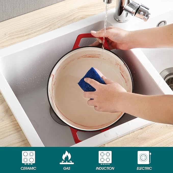 vancasso Enameled Cast Iron Dutch Oven with Lid, 3.5 QT Small Round Enamel Dutch Oven Pot for Bread Baking, Non Stick Enamel Coating, Red