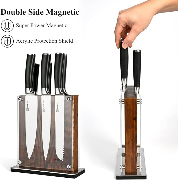 KEEMAKE Knife Block Set - 7Pcs Kitchen Knives with Magnetic Knife Block Holder, High Carbon Stainless Steel Chef Knife Set with Block, Ultra Sharp Knives Set for Kitchen With Ergonomic Handle