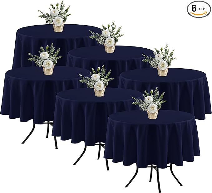 Fitable 6 Pack Navy Round Table Clothes - 70 Inches in Diameter - Stain Resistant and Washable Tablecloths, Polyester Fabric Table Covers for Wedding, Party, Banquet, Gathering