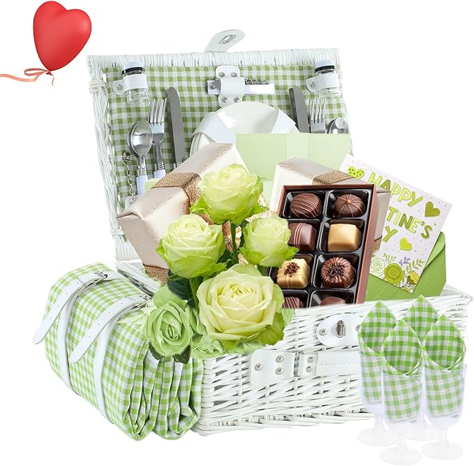Neti Neti Wicker Picnic Basket for 4 with Insulated Cooler & Waterproof Blanket - Handwoven Luxury Outdoor Set with Ceramic Plates, Perfect for Beach, Camping & Romantic Getaways