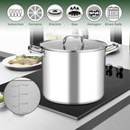 Leonyo 16 Quart Stock Pot With Lid, 18/10 Stainless Steel Stockpot, large Induction Cooking Pot with Visible Lid for Pasta, Soup, Spaghetti, Tri-Ply Bottom & Heavy Duty, Various Stovetops Suitable
