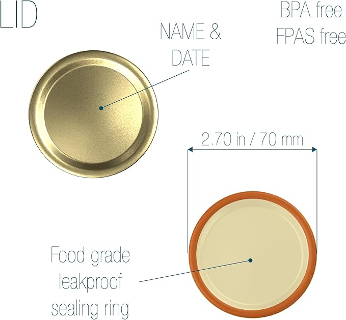 Regular Mouth Canning Lids - 160 PCS 70mm Lids for Regular Mouth Home Canning Jars. Premium Lids with Airtight Seal and Leak proof - Use for Home Canning & Food Storage (Band not included)