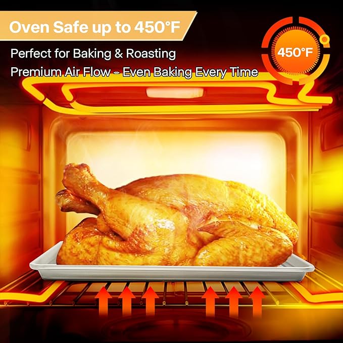 3-Piece Non-Stick Baking Sheet Set | PFOA/PFOS/PTFE-Free, 0.8mm Heavy-Duty Steel with Diamond Texture Surface | Stackable Design for Roasting, Baking & Toasting