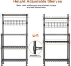 Leteuke Bakers Rack with Storage for Kitchen, NSF Certified 4-Tier Adjustable Coffee Cart Station with Wheels 10 S-Hooks Microwave Stand Kitchen Storage Shelf Metal Storage Rack 30 x 14 x 59 Inches, B