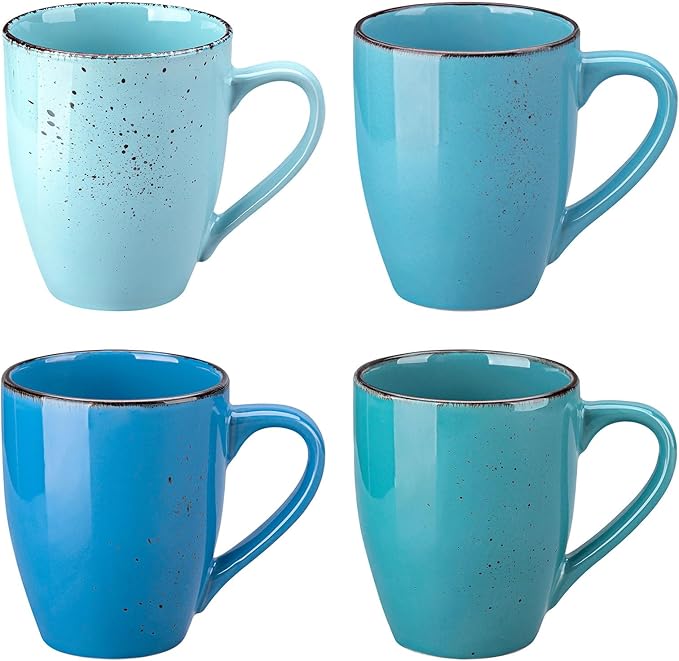vancasso Navia Coffee Mug Set of 4, Ceramic 12 Oz Coffee Cups for Cappuccino, Latte, Tea, Multi Blue
