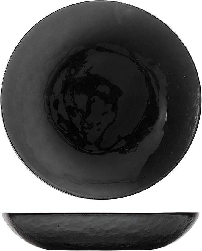 FORTESSA Los Cabos Tableware, 16-Piece Glass Dinnerware Set with 4 Dinner Plates, 4 Salad Plates, 4 Coupe Bowls and 4 Cereal Bowls, Dishwasher-Safe Glass Plate Set, Shadow Black