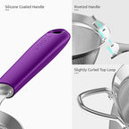 18/8 Stainless Steel Mesh Strainer: U-Taste 5.5 Inch Kitchen Fine Mesh Sieve Food Colander with Riveted Sturdy Silicone Handle and 30 Mesh Hole for Straining Flour, Pasta, Fruit, Quinoa (Purple)