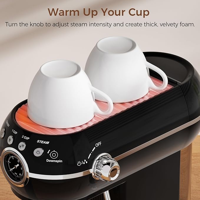 Espresso Machine with Milk Frother, 20 Bar Espresso Maker for Latte and Cappuccino, Expressions Coffee Machine with Removable Water Tank (Black)