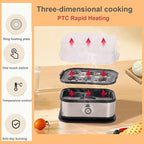 Rapid Egg Cooker, 6 Eggs Capacity Egg Boiler, Hard, Medium, Soft Boiled Egg Poacher with Auto Shut-Off and Alarm, Stainless Steel Electric Egg Steamer for Home Kitchen (Black)