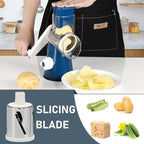 KEOUKE Rotary Cheese Grater Hand Crank Deep Blue - Shredder Slicer Grinder 3 Stainless Steel Blades, Stable Suction, Labor-Saving Handle, Safe Kitchen Tool for Cheese, Vegetable, Nuts, Chocolate