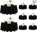 Fitable 8 Pack Round Tablecloths: Stain Resistant Wrinkle Free Circle Table Clothes, Washable Reusable Polyester Table Covers for Wedding Party Birthday Banquet Reception(Black, 84 Inch)