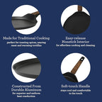 Oster Platinum Oxburg 11 Inch Frying Pan/Comal/Flat Pancake Pan Forged Aluminum PFA Free Non-toxic Premium Ceramic Non Stick Interior Skillet, Kitchen Egg Pan, Omelet Pan - Black w/Wood Handles