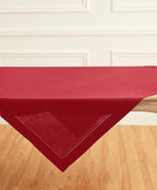 Solino Home Red Linen Tablecloth 52 x 52 Inch - 100% Pure Linen Square Table Throw - Classic Hemstitch, Machine Washable Table Cloth for Summer