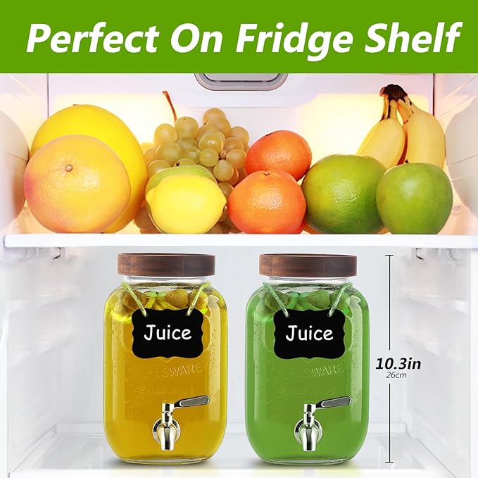 1 Gallon Drink Dispenser with Spigot 18/8 Stainless Steel – Airtight & Leakproof Glass Sun Tea Jar with Anti-Rust Lids, Beverage Dispenser for Parties