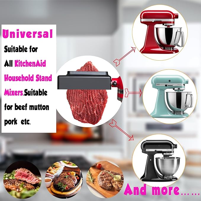 【PLUS】Meat Tenderizer for All KitchenAid Household Stand Mixers- Mixers Accesssories Attachment with Stainless Steel Gears, Black【Improved Extended New Version】