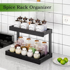 MARTY 2 Tier Spice Rack Organizer for Countertop, 15.8''L Coffee Station/Bathroom Organizer Countertop, Counter Shelf Desktop Storage Organizer for Kitchen, Bedroom, Office (Black)