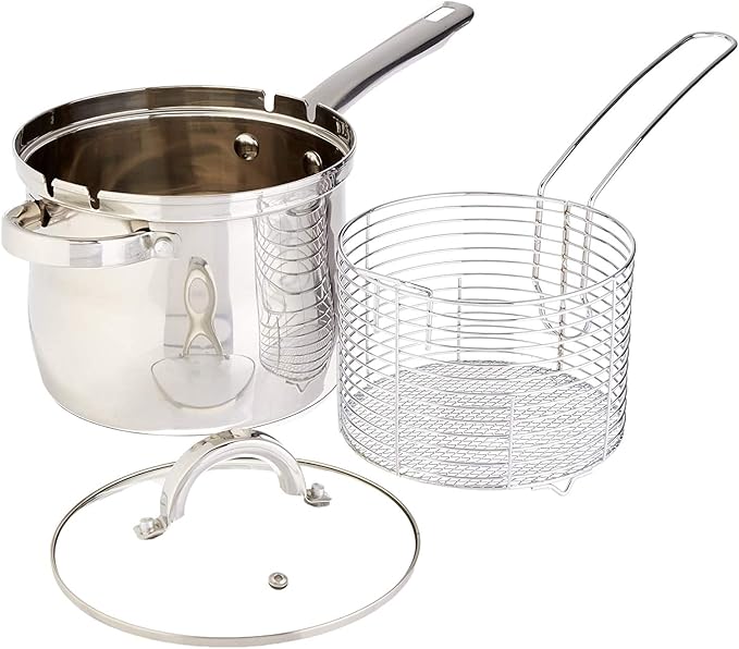 Oster 91537.03 Sangerfield 3.65-Quart Stainless Steel 3-Piece Deep Fryer Cookware Set – Durable Kitchen Frying Pots