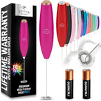Zulay Kitchen Milk Frother Handheld Electric Whisk with AA Duracell Batteries – Durable Drink Mixer for Coffee, Lattes, Cappuccinos & More - Hot Pink