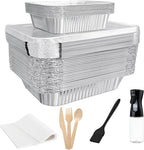 35 Pack 9×13 Disposable Aluminum Pans with Lids(25pc) & 8×8 Aluminum Foil Pans(10pc),Tin Foil Pans Kit Comes with Baking Parchment and Oil Sprayer.