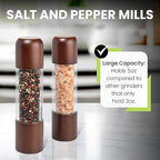 Salt and Pepper Grinder Set - Acrylic Salt and Pepper Grinders - Refillable Wooden Salt and Pepper Mill 8 inch Set of 2