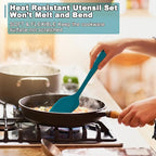 E-far 10 Pieces Silicone Cooking Utensils Set, Heat Resistant Kitchen Utensil Set for Nonstick Cookware, Kitchen Cooking Tools with Spatula, Spoon, Slotted Turner, Non-Toxic & Dishwasher Safe (Blue)