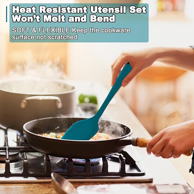 E-far 10 Pieces Silicone Cooking Utensils Set, Heat Resistant Kitchen Utensil Set for Nonstick Cookware, Kitchen Cooking Tools with Spatula, Spoon, Slotted Turner, Non-Toxic & Dishwasher Safe (Blue)