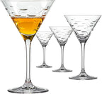 Rolf Glass School of Fish Martini Glass - Set of 4 Stemmed 10 oz. Martini Glasses - Lead-Free Glass - Diamond-Wheel Engraved Cocktail Glasses - Made in the USA