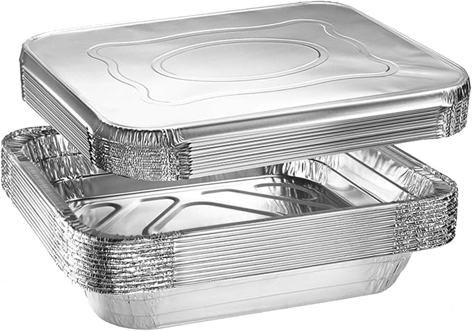 Green Direct Disposable Aluminum Foil Baking Pans with Lids 9x13 Inch | Heavy Duty Half Size Roasting Pan for Oven, Freezer, or Catering Use - for Cooking, Baking & Food Storage (10-pack)