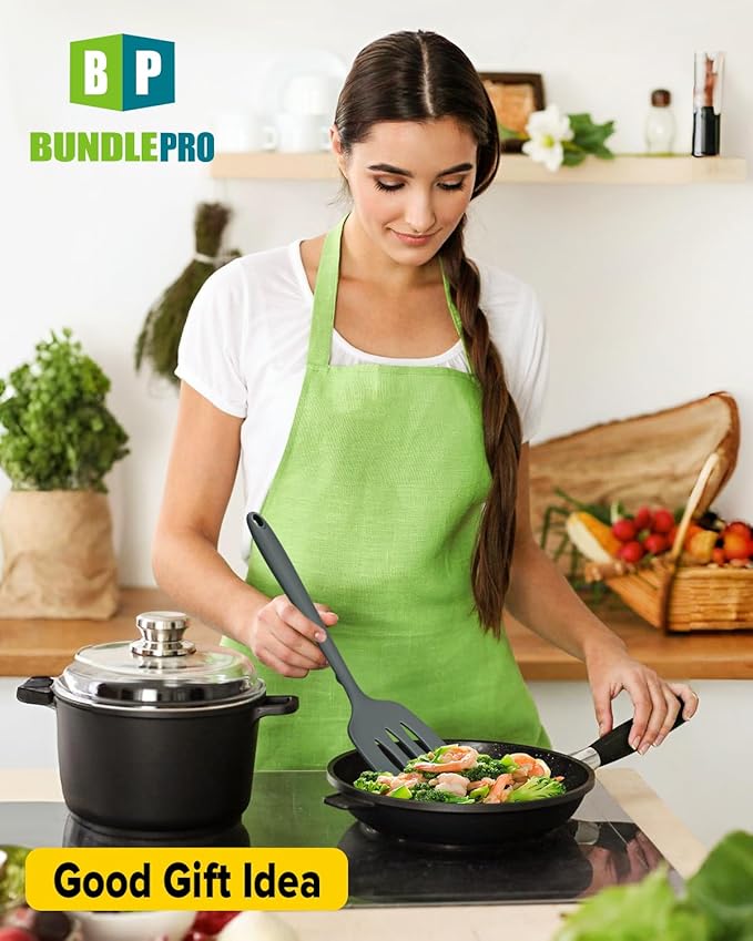 Pack of 2 Silicone Spatula Turners, Non Stick Slotted Kitchen Spatula Set, Heat Resistant BPA Free Kitchen Utensils, One-Piece Design, Suitable for Flipping Fish, Eggs, Steak, Pancakes(GRAY)