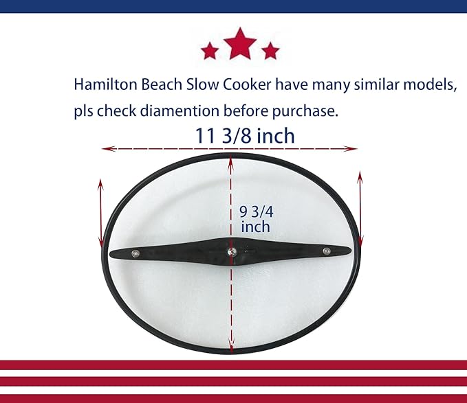 Oval Glass Lid Compatible with Hamilton Beach Slow Cooker (6quart) Model 33969 33866 33861, The Silicon Ring around the lid help to seal the pot, Clips help to lock the lid.