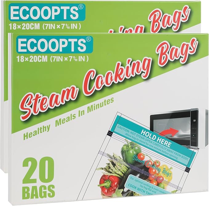 40×Steam Cooking Bags Microwave Steamer Bags for Vegetables,Potatoes and Meat (2 Pack)