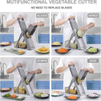 [All in 1] Upgraded Version Safe Mandoline Slicer for Kitchen, Adjustable Thickness. and Spiralizer, Veggie Slicer, Rapid Prep Mandoline, Detachable Blade, Cleaning Brush (High-grade Gray)
