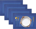 PIGCHCY Placemats Vinyl Washable Table Mats Elegant Non-Slip Placemats for Dinner Table Set of 4 (Navy Blue)