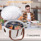 BAGSPRITE Slow Cooker Carrying Case Compatible with 6-8 Quart Crockpot Carrier for Hot Food and Hamlton Beach Slow Cooker Tote with Lid Fastener for Crock-pot Dust Cover Applicances