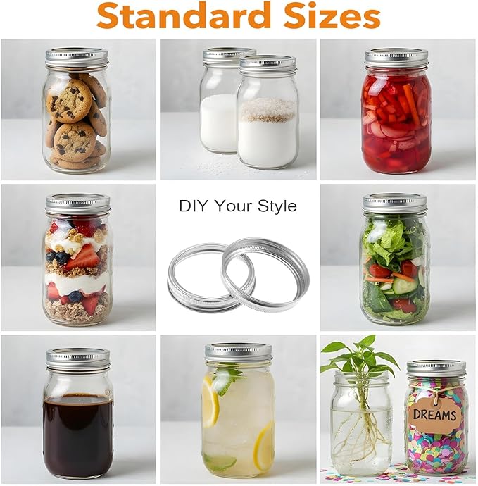 48 Pieces Canning Rings, 70MM Silver Split-Type Rustproof Tinplate Metal Canning Rings for Mason Jar, Reusable Leak Proof Replacement