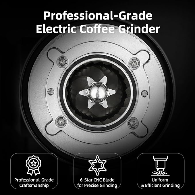 Electric Burr Coffee Grinder - Stepless Adjustment Electric Espresso Grinder with CNC Stainless Steel Conical Burr and Magnetic Lid & Dosing Cup (Black)