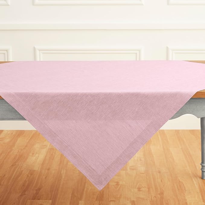Solino Home Linen Tablecloth 52 x 52 Inch - 100% Pure Linen Square Table Throw - Athena, Machine Washable Bubblegum Pink Tablecloth for Summer, Halloween