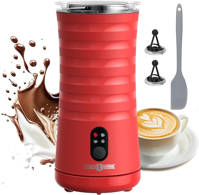 Milk Frother, Paris Rhône 4-in-1 Milk Steamer and Frother, Hot & Cold Foam Milk Warmer with Temperature Control, Auto Shut-Off Frothers for Coffee, Latte, Cappuccino, Macchiato