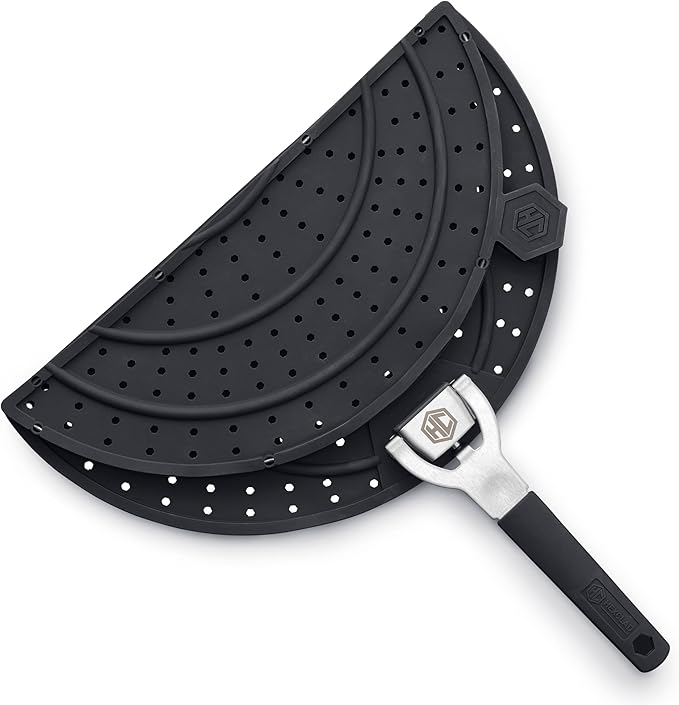 HexClad Grease Splatter Screen for Frying and Searing, Fits HexClad’s 10 and 12-inch Pans, Dishwasher-Safe, Folding Design, Heat-Safe to 480°F, Stay-Cool Locking Handle, Silicone and Stainless Steel